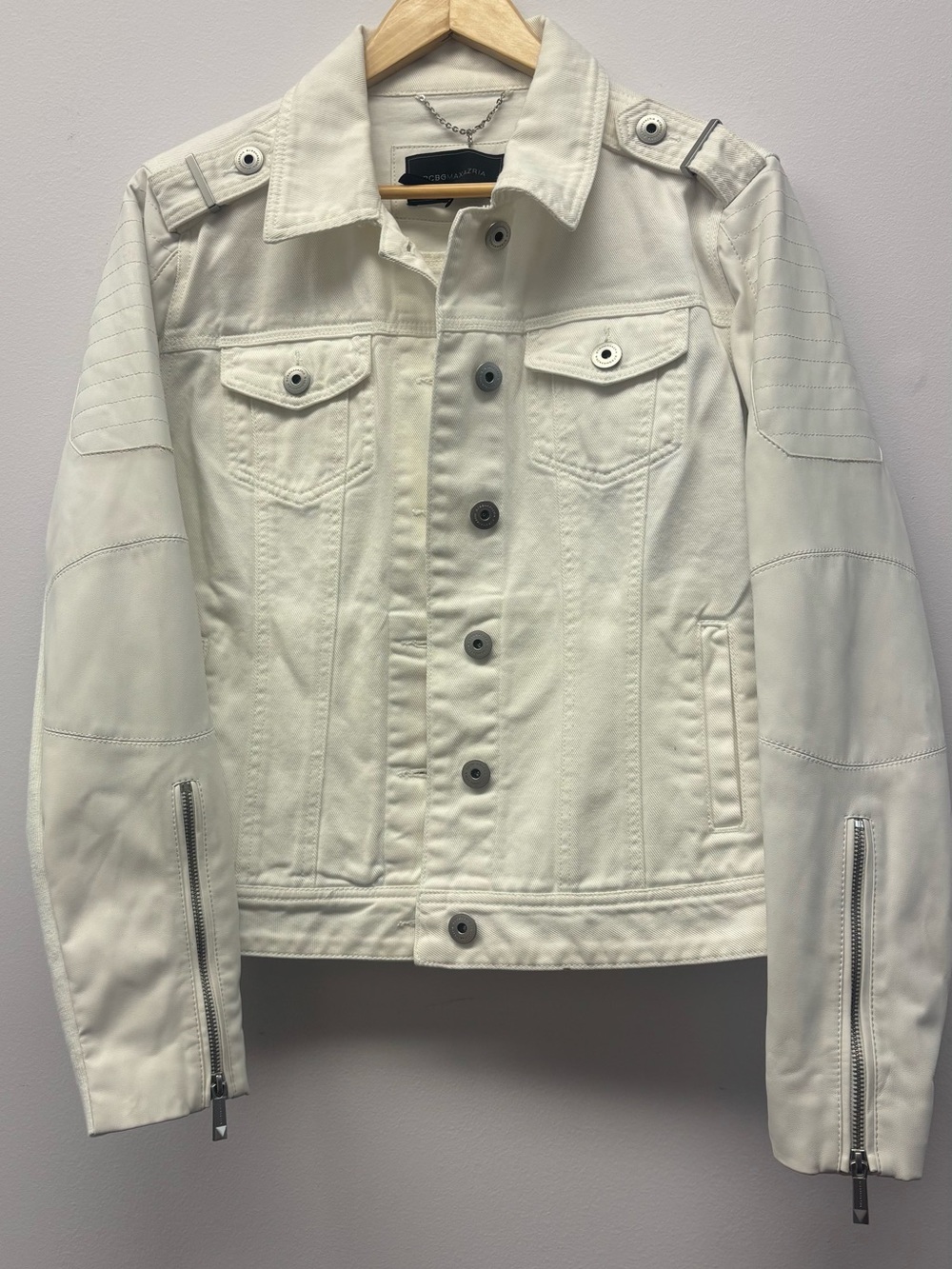 BCBGMAXAZRIA White Denim Moto Jacket